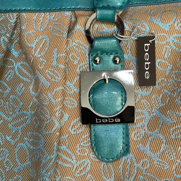 Bebe Purse Bag Handbag Tote Vintage Large Blue Khaki Logo - Picture 12 of 16